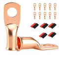 10 PCS Battery Terminal Connectors, Battery Cable Ends Lugs, 8 Gauge Wire Connectors, 8 AWG 1/4" Stud Ring Terminals, Copper Wire Lugs with Heat Shrink Tubing.