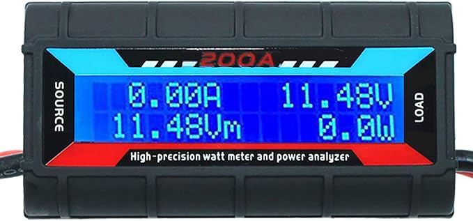 RGBZONE 200Amps Power Analyzer, High Precision RC Watt Meter with Digital LCD Screen for RC, Battery, Solar, Wind Power (200 Amps)