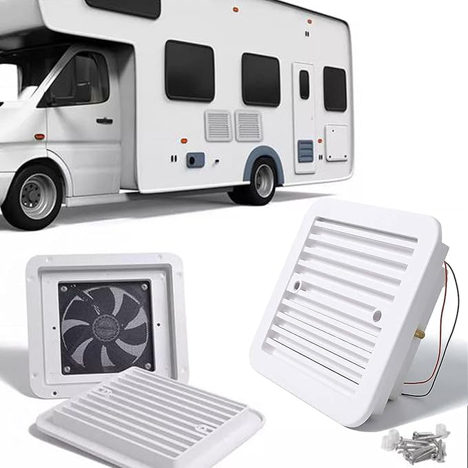 AUTOXBERT RV Side Vent Fan, 2.4W 12V One-Way Silent Wind Air Ventilation Exhaust Fan for Caravan, Motorhome, Camper, White