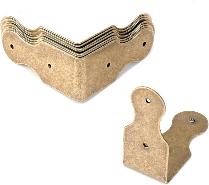 L Shaped Vintage Gold Corner Protector, 2" × 0.9" Brass Decorative Box Corner Guards Edge Cover with Screws, 8 PCS