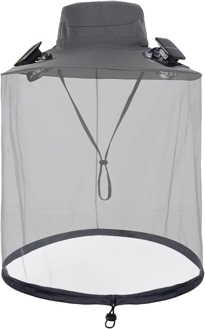 Solar Fan Hat with Mosquito Net, Wide Brim Sun Hat with 2 Solar Powered Fans, Fishing Hat with Solar Fans for Men Women