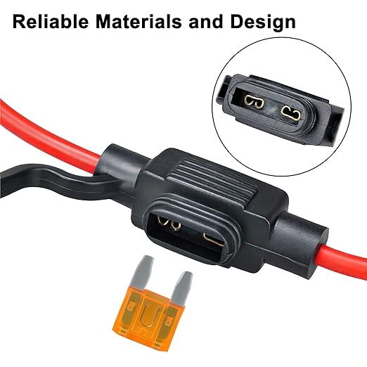 MuHize Inline Fuse Holder - Upgraded 14AWG Waterproof Mini Fuse Holder with 5A ATM Mini Blade Fuses, 5 Pack Line Fuses Holders for Automotive Marine RV