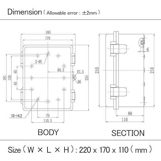 Junction Box IP65 Waterproof ABS Plastic Enclosure Hinged PC Clear Cover Electrical Project Box with Mounting Plate, Wall Brackets, Cable Glands 8.7"x 6.7" x 4.3"(220 * 170 * 110mm)