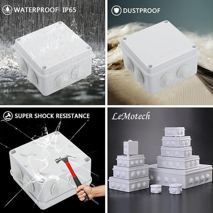 LeMotech ABS Plastic Dustproof Waterproof IP65 Junction Box Universal Electrical Project Enclosure White, Outer Size 3.9 x 3.9 x 2.8 inch (100 x 100 x 70 mm)