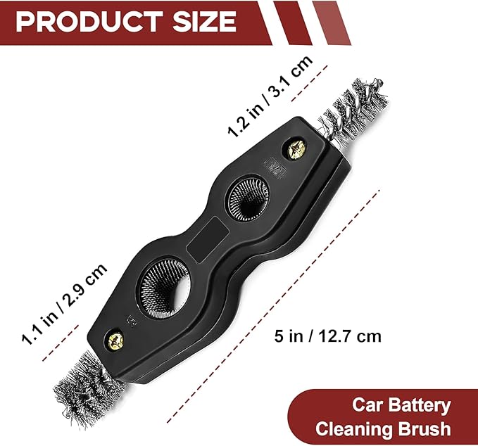 4 in 1 Car Battery Terminal Cleaning Brush, Anti-Rust Auto Battery Cleaner Brush Tool, Universal for Automotive and Marine for Plumbing Installation Soldering Brazing, Car Accessories (Black)