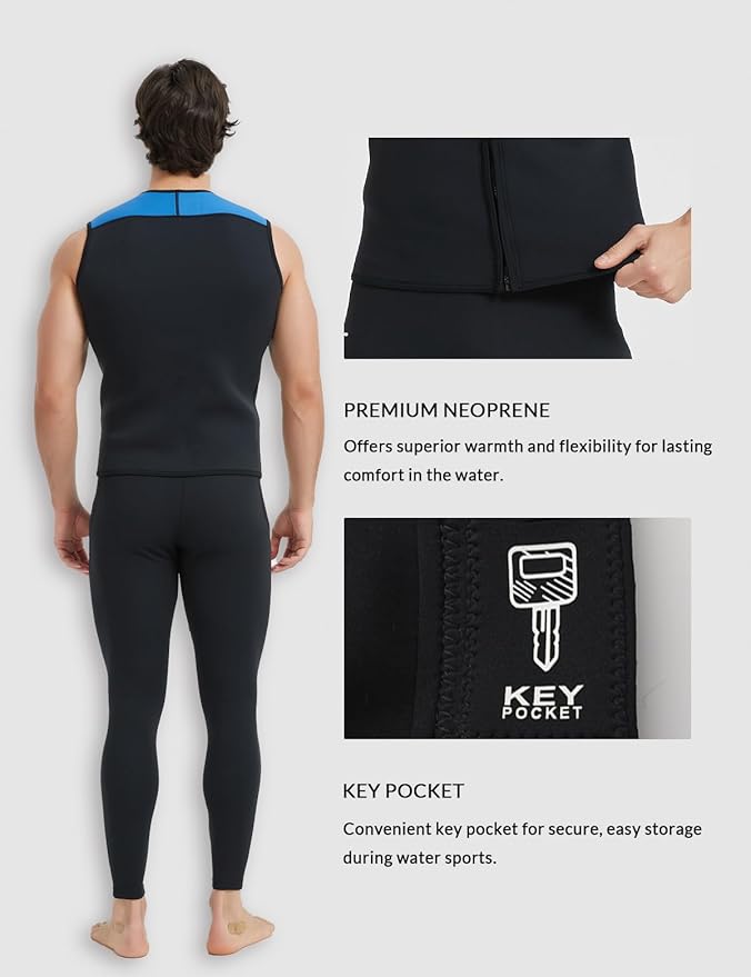Lemorecn Mens Wetsuit Top Premium Neoprene 3mm Zipper Wetsuit Vest