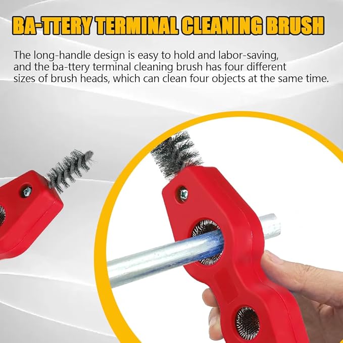 2PCS 4 in 1 Car Battery Cleaning Brush, Battery Terminal Cleaner, Copper Pipes Cleaner Brush Tool, Universal Interior and Exterior Battery Terminals Machine Parts Anti-Corrosion Battery Terminals