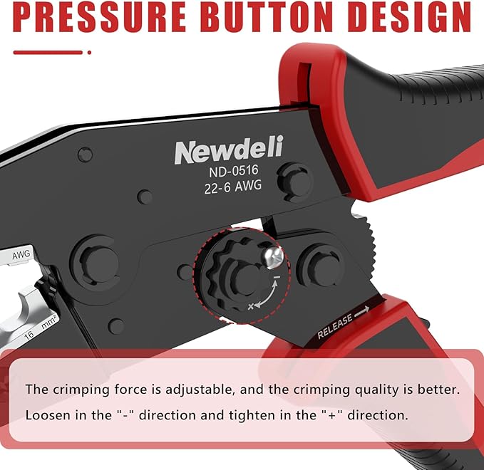 Newdeli Wire Crimping Tool for Non Insulated Butt Wire Connectors - AWG 22-6 Ratchet Wire Crimper Tool Electrical Non Insulated Ring Terminals Ratcheting Crimping Plier Crimp Tool