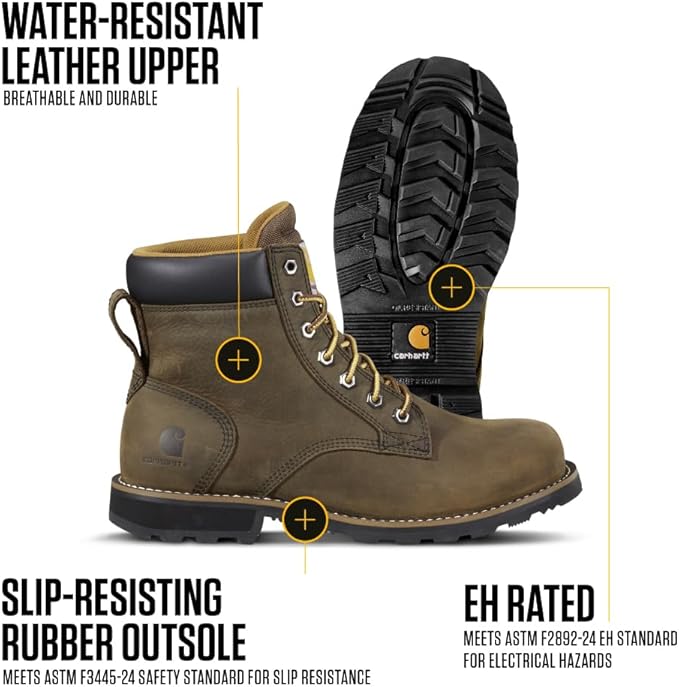 Carhartt Frontier Men's 6" Leather Soft Toe Work Boot, Safety Slip Resistant and Waterproof