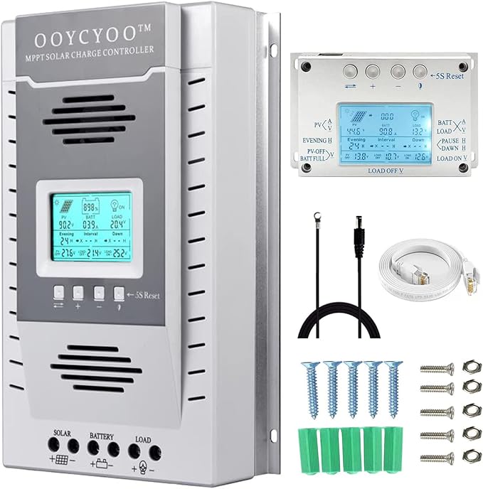MPPT Charge Controller 100 amp 12V/24V Auto, 100A Solar Panel Charge Regulator with Blacklight LCD Display Max 100V for Lead-Acid Sealed Gel AGM Flooded Lithium Battery（+1.5M LCD485）