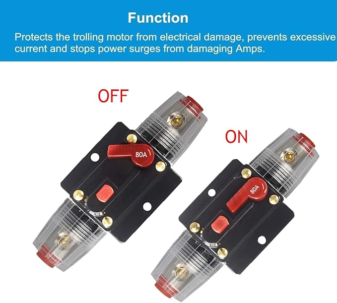 30A 40A 50A 60A 80A 100A 150A Audio Circuit Breaker Auto Car Stereo Inline Fuse Holders Inverter, Manual Reset 12V-24V DC for Automotive Marine Boat Audio System Protection (80A)