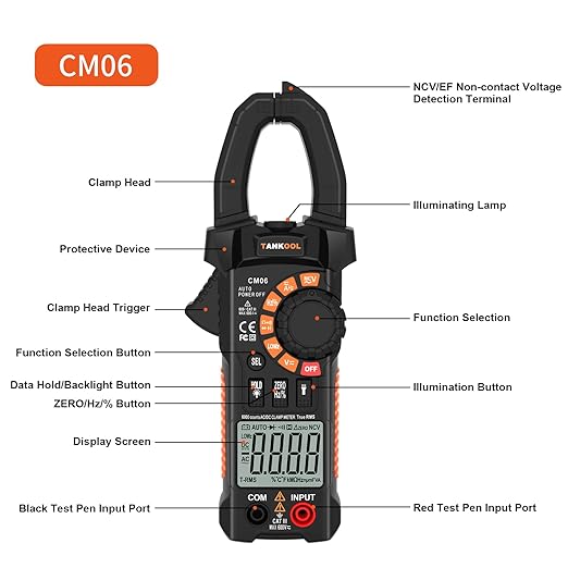 Digital Clamp Meter Multimeter 6000 Counts TRMS, Auto-ranging Amp Meter Built-in HD Screen, Measures AC/DC Current Voltage NCV,Continuity Capacitance Diode Resistance Multi Tester