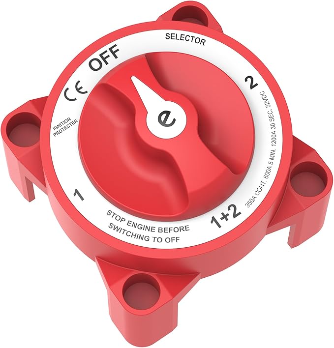 Battery Disconnect Switch, Malictele 350A 1-Both-2-Off Heavy Duty Cutoff Switch 12V-48V Waterproof Ignition Protected Power Kill Switch with Knob for Marine, Boat, Car, RV, Truck Battery - 4 Position