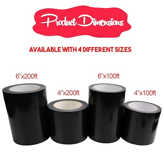 Vapor Barrier Tape, 7 Mil Black Polyethylene Tape Sealing Moisture Barrier Seam, Seal Tape for Crawl Space, Underlayment, Marine Use, Insulation Tape, Waterproof, 4'', 200 Foot
