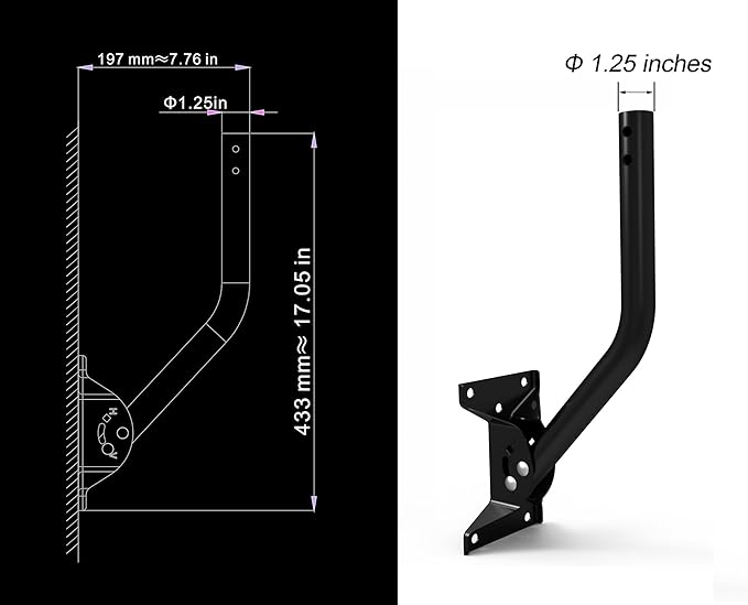 Adjustable Attic/Outdoor Antenna & Weather Station Mounting Pole Universal Mount Brackets - Easy Installation, Solid Structure, Weather Proof (16.5" Arm Length, 1.25" Diameter)