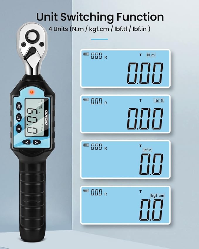GOYOJO 1/4" Digital Torque Wrench 0.7–22ft-lbs/0.9–30 N.m High-Precision Professional Tool for Automotive, Motorcycle, Bicycle & DIY ±2% High Accuracy