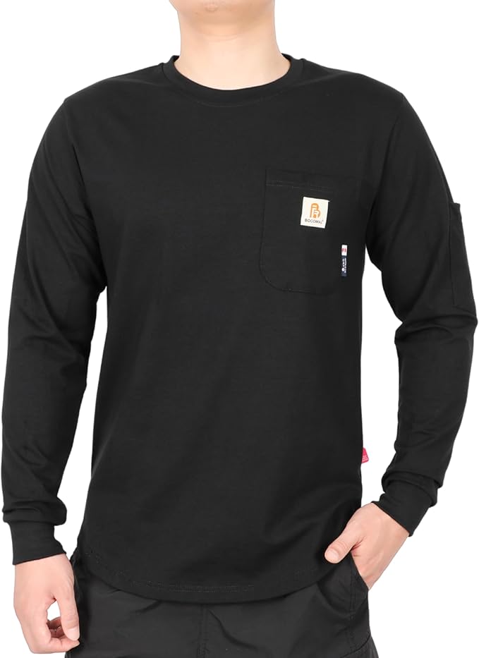 BOCOMAL FR Shirts for Men Melt Pocket Lightweight Crew T-Shirt NFPA2112/CAT2 Fire Resistant Work Shirt