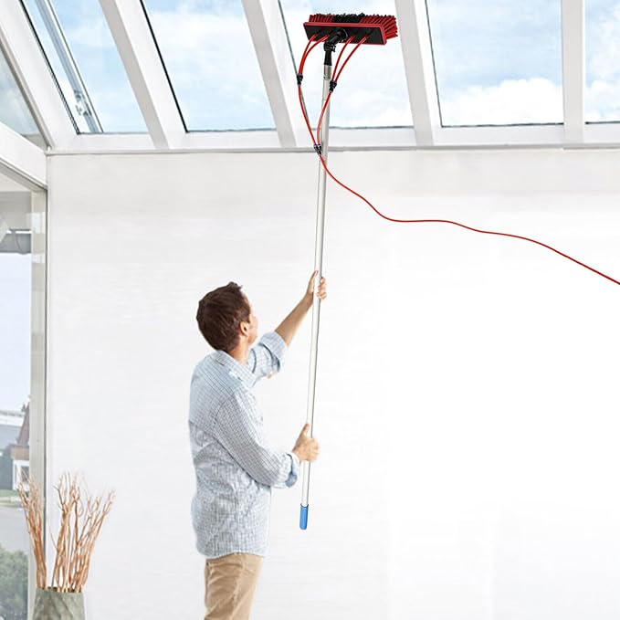 26 Ft Telescopic Water Fed Pole & Brush, Outdoor Tall Window Cleaner Car Glass Solar Panel Cleaning System, Water Fed Brush Extendable Pole Kit Washer Duster Washing Tool