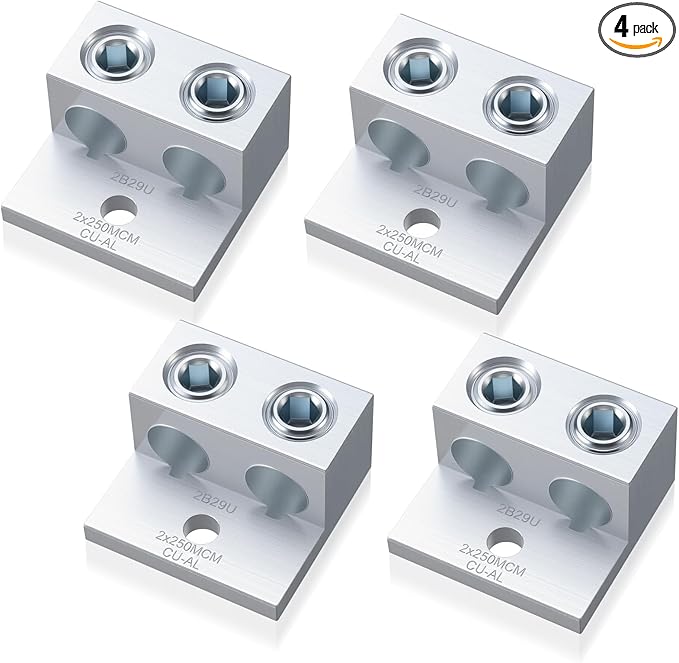 Blulu 4 Pieces Dual Aluminum Ground Lug Dual Rated Double Wire Splice Aluminum Mechanical Lug (250 Mcm-6sol)