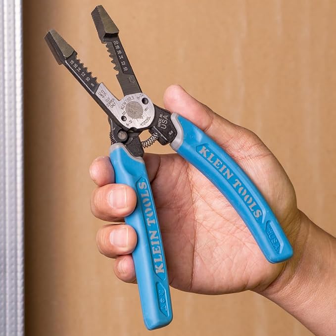 Klein Tools K12035L Klein-Kurve Wire Cutters, Made in USA, Heavy Duty Wire Stripping Tool with Lock, 8-20 AWG