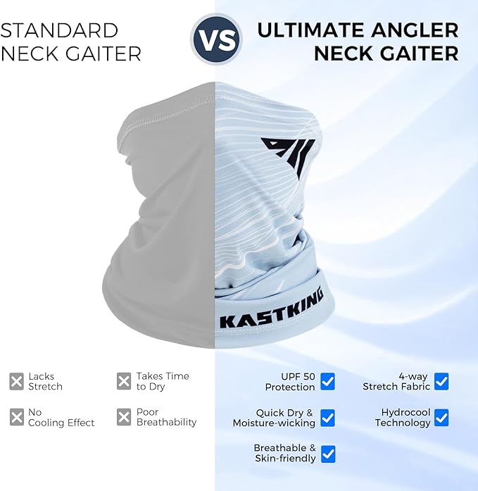 KastKing Ultimate Angler Neck Gaiter, UPF 50 Sun Mask, Sun Gaiters for Men & Women, Hydrocool Technology, Fishing, Hiking
