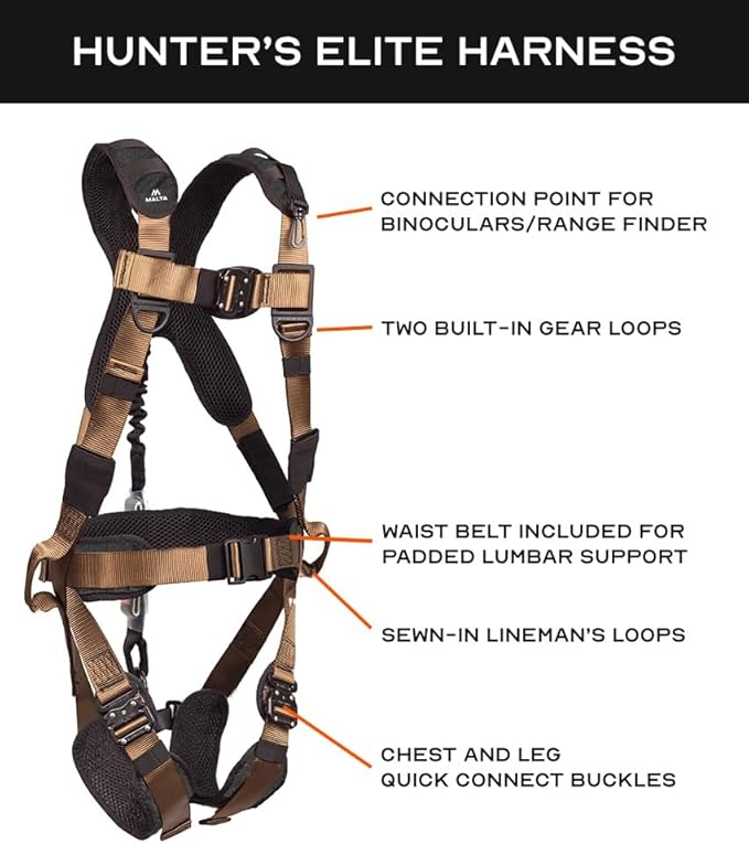 Malta Hunting Safety Hunter's Elite Safety Harness Set with Tree Strap, Deer Drag/Suspension Relief Strap