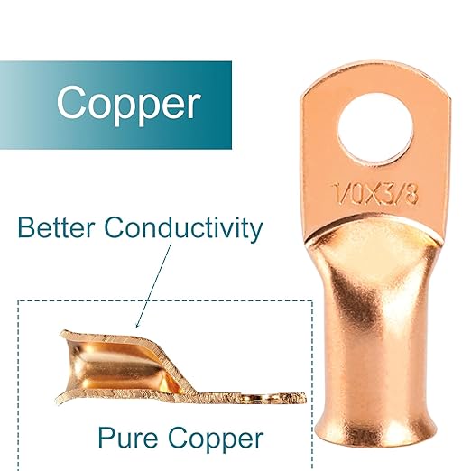 60 PCS Battery Terminal Connectors, Battery Cable Ends Lugs, 4 6 8 Gauge Wire Connectors, 1/2" 1/4" 3/8" 5/16" Stud Ring Terminals, Copper Wire Lugs.