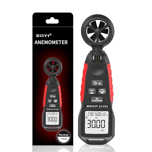 ZOYI ZT-FS1 Digital Anemometer, 3-in-1 Handheld Wind Speed Meter for Air Velocity, Wind Temperature & Air Flow (CFM/CMM), for HVAC, Drone, Fan, Ventilation Tester