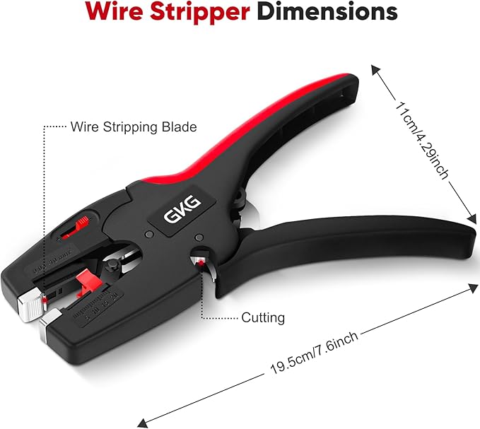 GKG Automatic Wire Stripper with Wire Cutter, 2 in 1 Adjustable Electrical Cable Wire Stripping Tool for 7-32AWG (0.03mm²-10mm²), Self Adjusting Wire Stripper for Professionals and DIY Enthusiasts