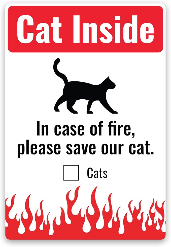 Cat Inside Sticker 5 Pack Durable, Waterproof- in Case of Fire Please Save Our Cat” Pet Rescue Label Set, 2 x Large (3.75 x 5.5) Inch & 3 x (2.75 x 4) Inch | Self-Adhesive, UV-Resistant, Water-Proof