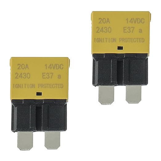 20A DC 12V-14V Auto Reset Circuit Breaker ATC/ATO Low Profile T1 Mini Blade Fuses Breakers for Car Trucks Marine Boat RV Solar and More,2 Pack