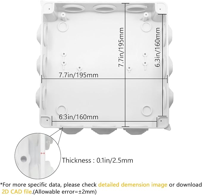 LeMotech ABS Plastic Dustproof Waterproof IP65 Junction Box Universal Electrical Project Enclosure White 7.9 x 7.9 x 3.1 inch (200 x 200 x 80 mm)