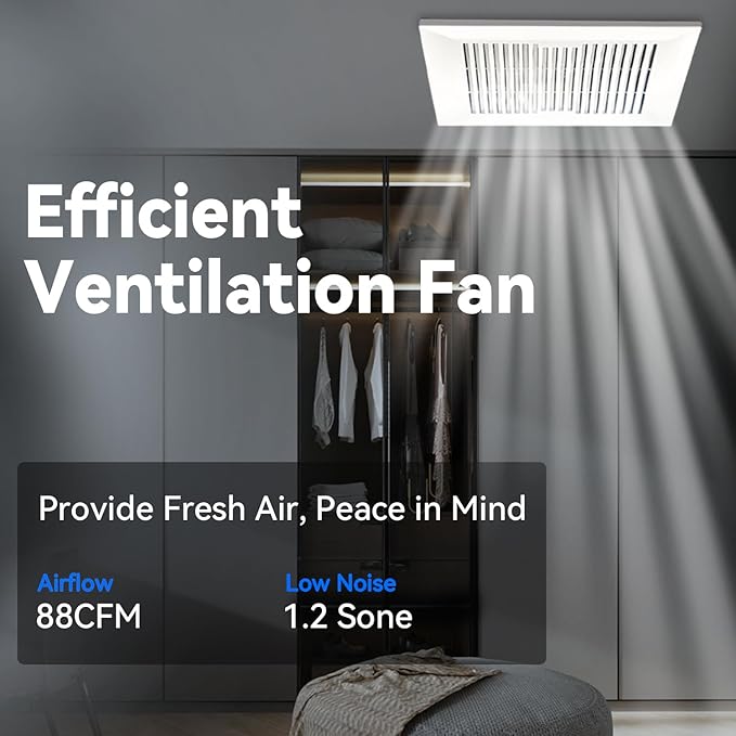 Bathroom Exhaust and Ventilation Fan 88CFM, Ultra-quiet Bath Fan Ceiling Mount Exhaust Fan 1.2Sones Household Bathroom Vent Exhaust Fan