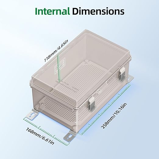 UL Certified Junction Box, NEMA 6 Weatherproof 94V-0 Flame Retardant, Plastic Electrical Enclosure for Industrial Projects, Includes Mounting Plate (Grey Cover, 11"×7.5"×5.5")