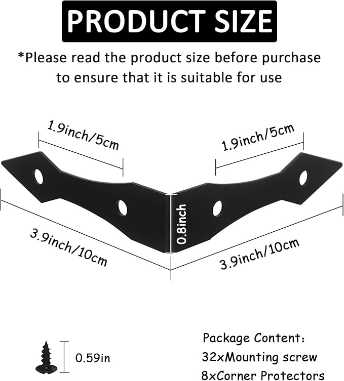 8Pcs Furniture Metal Corner Protectors Vintage,Black Decorative Corner Brackets,3.9x3.9x0.8inch Edge Guard Corner Brackets,for Farmhouse,Barn Door, Cabinet ,Wood Frame, Table(0.8inch)