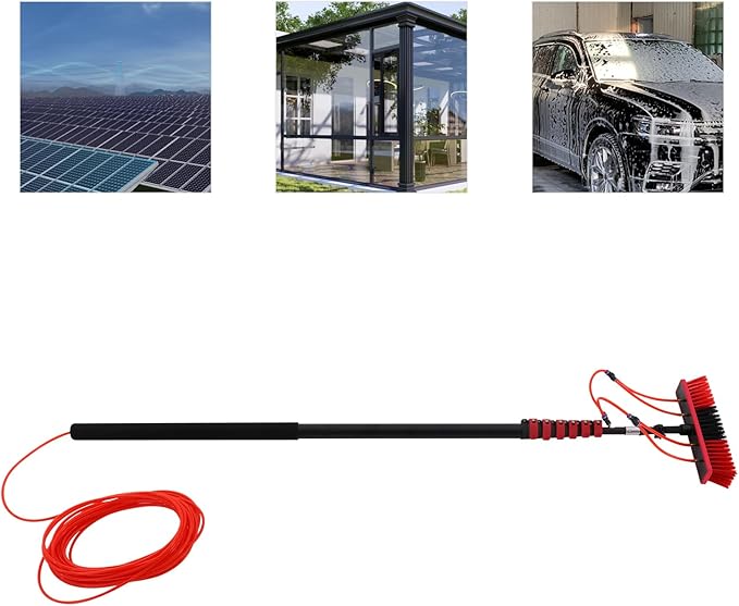 29FT Reach Solar Panel Cleaning Brush Kit, Adjustable Pole Window Cleaning Brush with 180° Rotating Head, 65.6FT Hose Window Washer Tool for Roof, RV, Truck, Car (29ft 13.78x3.15in)