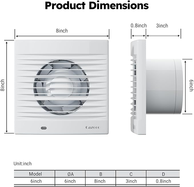 6 Inch Bathroom Exhaust Fan with Plug, 320 m³/h, 35 dB Ultra Quiet, Wall Window Mount Ventilation Fan for Large Bathroom, Kitchen, Laundry, Commercial Use