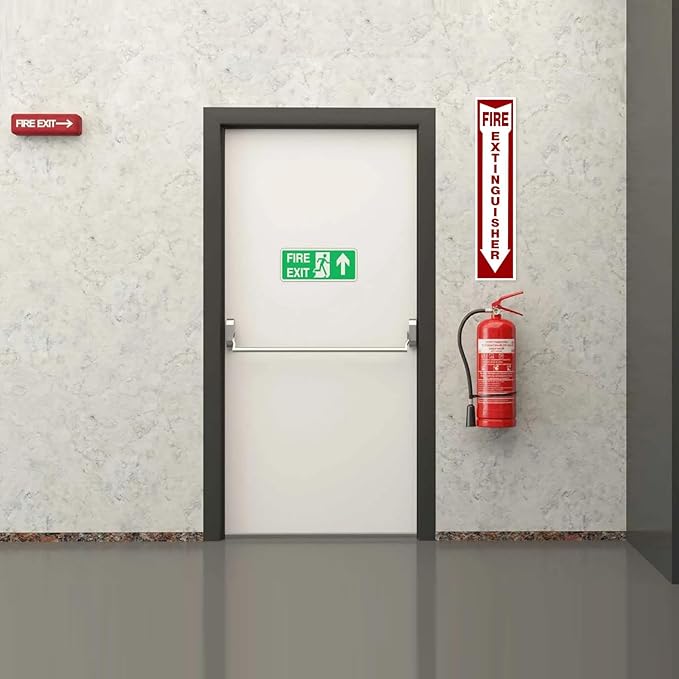 Fire Extinguisher Sign for Home,business or boat with Mount and Sticker glow in the dark 3 Pack 4" X 18" Durable Self Adhesive, Waterproof and UV Protected