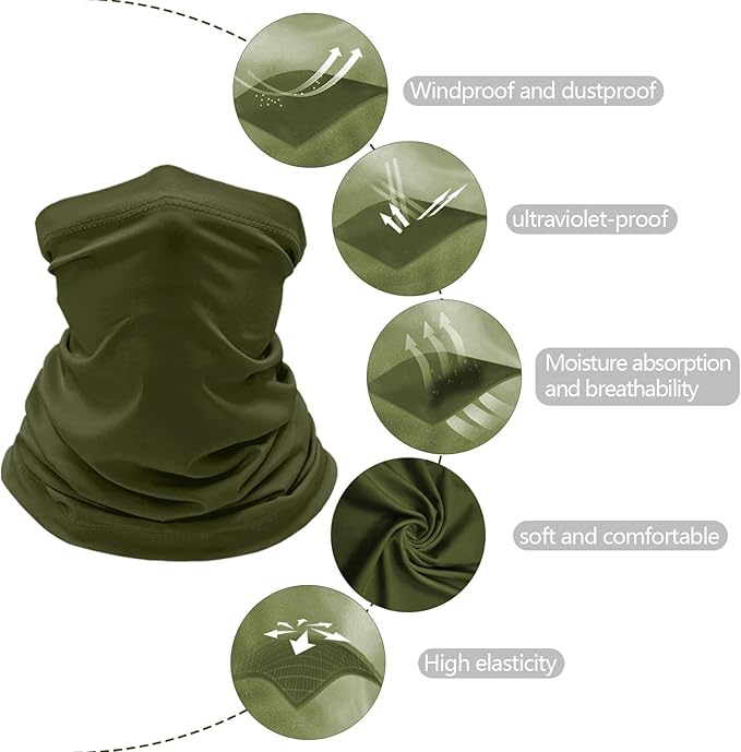 6 Pack Cooling Neck Gaiter Face Cover Mask Summer Breathable Dust UV Bandana Scarf for Men Women Fishing Running Cycling