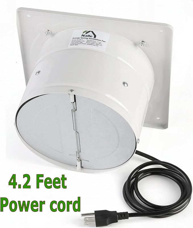 Nalle 8 inch Exhaust Fan 80W 500CFM Through-wall installation Ventilation Fans 110V Exhaust Smoke Fan with Power Cord for Kitchen,Bathroom,laundry room,Garage (white)
