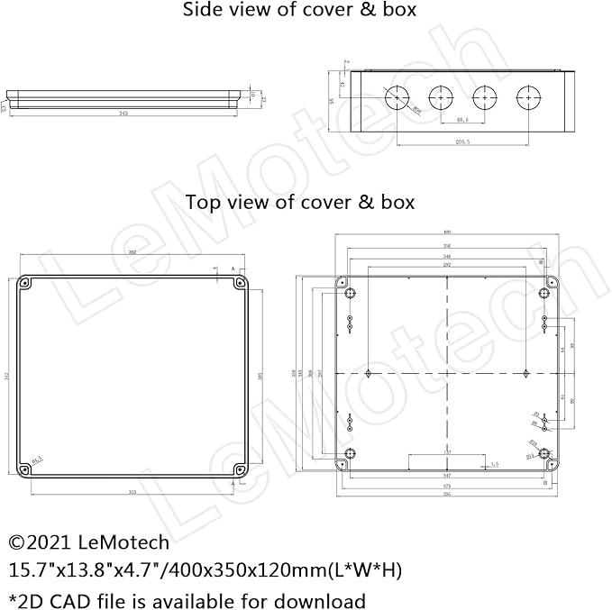 LeMotech ABS Plastic Dustproof Waterproof IP65 Junction Box Universal Electrical Project Enclosure White 15.7 x 13.8 x 4.7 inch (400 x 350 x 120 mm)