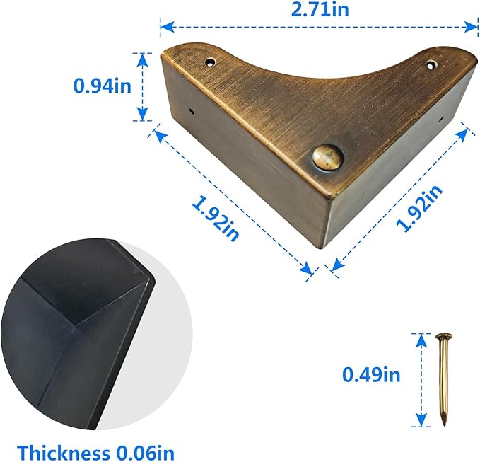 4PCS Metal Corner Protector, Box Corners Decorative Furniture Corner Protectors,for Cabinet Furniture Table Jewelry Box Case (Bronze)