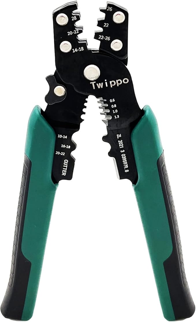 Crimping Tool, Wire Crimper Tool with Stripper Cutter, Crimping Pliers for Open Barrel Terminals and Heat Shrink Connectors, Crimping for 26-10 AWG, Stripping for 22-16 AWG