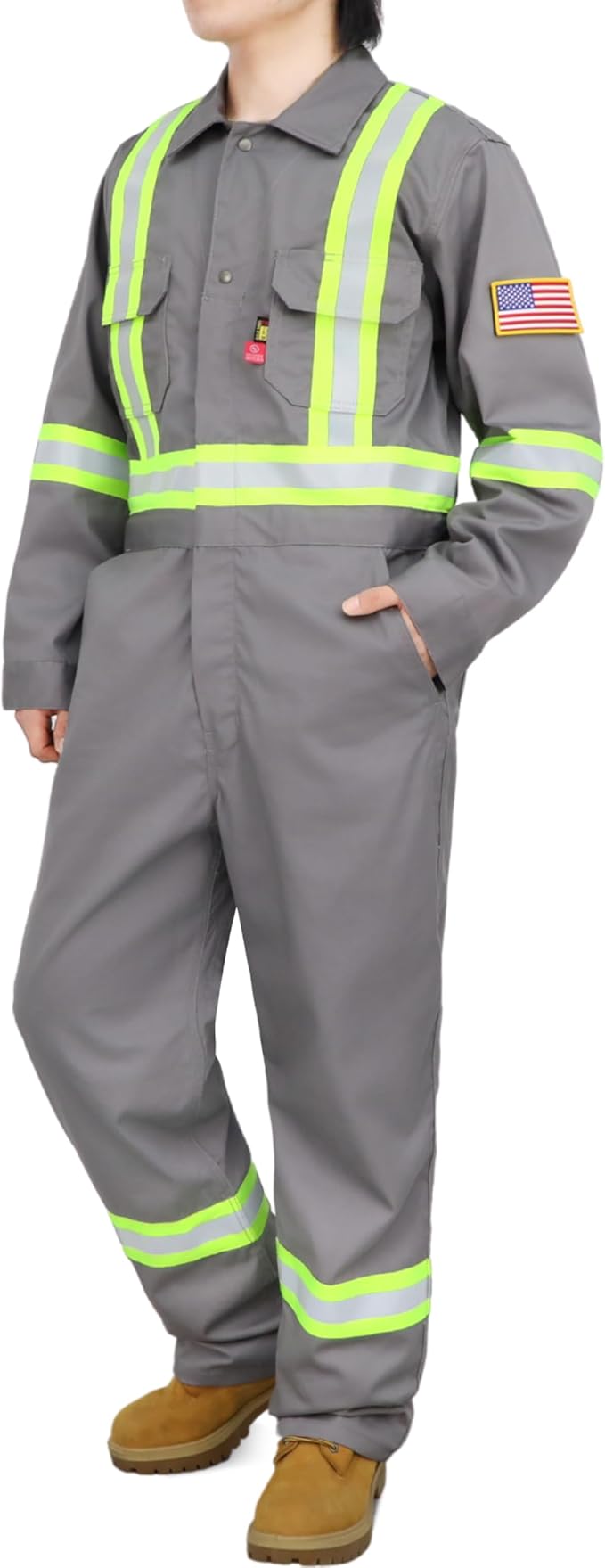 BOCOMAL FR Coveralls Men High Visibility 7.5oz Cotton Twill Flame Resistant Fire Retardant Work Coverall NFPA2112 HRC2