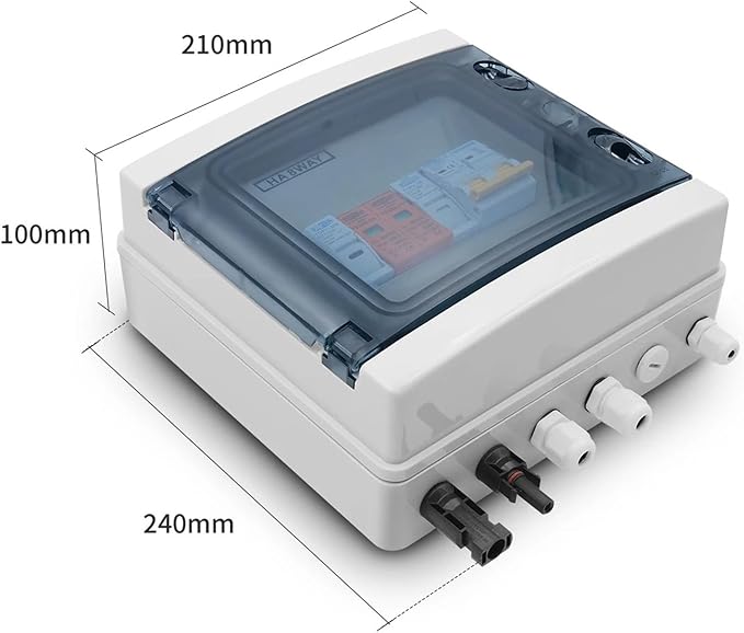 CAARLA Solar Combiner Box TOMZN PV Combiner Box with Solar photovoltaic 1 Input 1 Out DC 600V Fuse MCB SPD Box IP65(25A DC MCB)