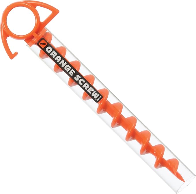 Orange Screw Ultimate Ground Anchors: Heavy Duty Screw-in Tent Stakes for High Wind, Sand, Canopies, and Camping - Made in USA, Included T-Grip Tool - (Small, Single Pack, Orange)