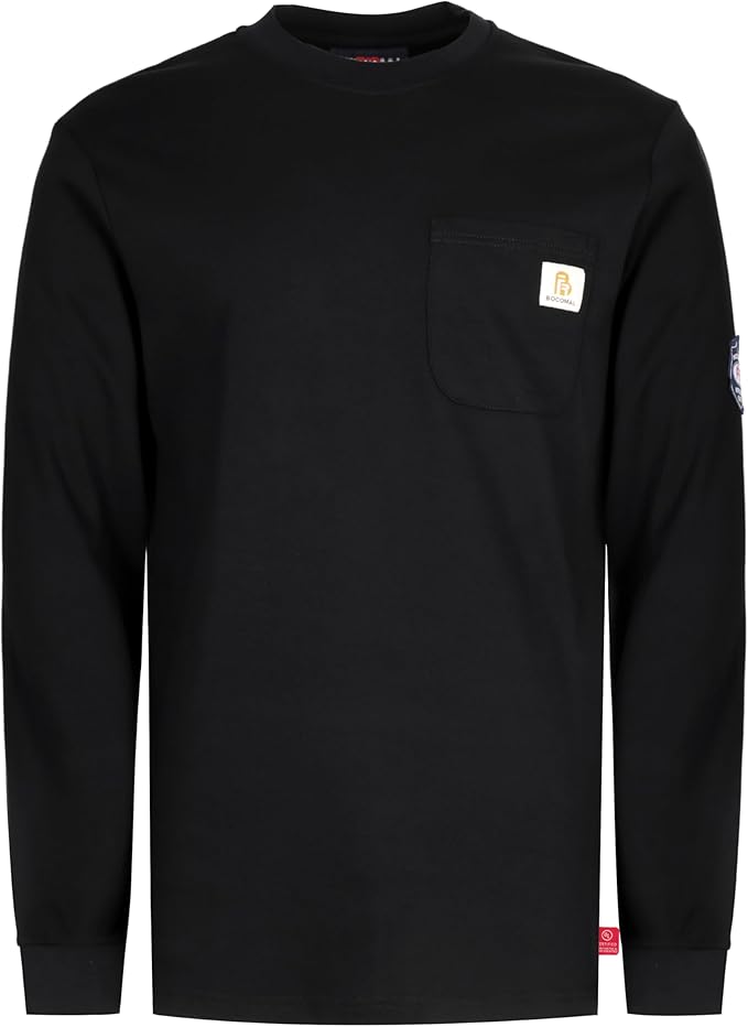 BOCOMAL FR Shirts Crewneck 7oz Midweight Flame Resistant Clothing NFPA2112 CAT2 Men's Fire Retardant Work Shirt