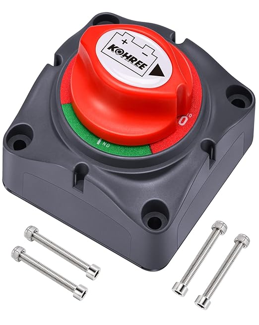 Kohree Battery Disconnect Switch 12V, 12V-48V Battery Shut Off Kill Isolator- Waterproof Marine Cut Off Switch for RV, ATV, Car, Marine, Boat, with 4 Mounting Bolts, 275 Amps, On/Off
