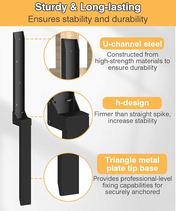 Fence Post Anchor Kit, Heavy Duty Metal Steel Post Repair Kit, Anchor Stakes Ground Spike for Repairing Tilted/Broken Wood Fence, Metal-Plate Style, 2 Packs