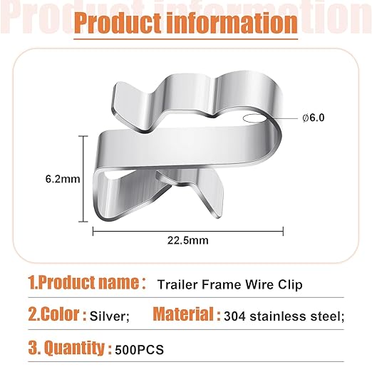 Zhengmy 500 Pcs Trailer Frame Wire Clips Stainless Steel Metal Cable Clips 22.5 mm/ 0.89 Inch Solar Panel Double Wire Clamps Trailer Clamps for PV Wiring Boat Cable